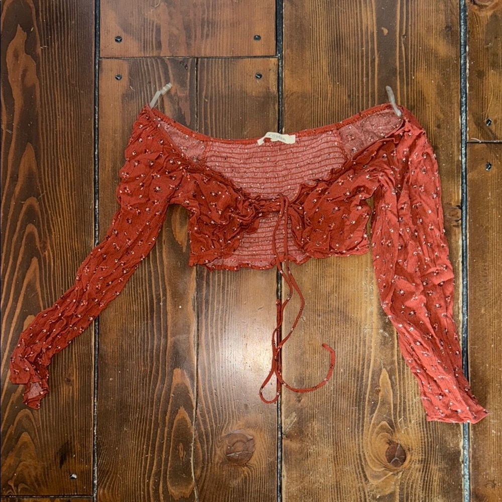 Women's Red Floral Long Sleeve Top